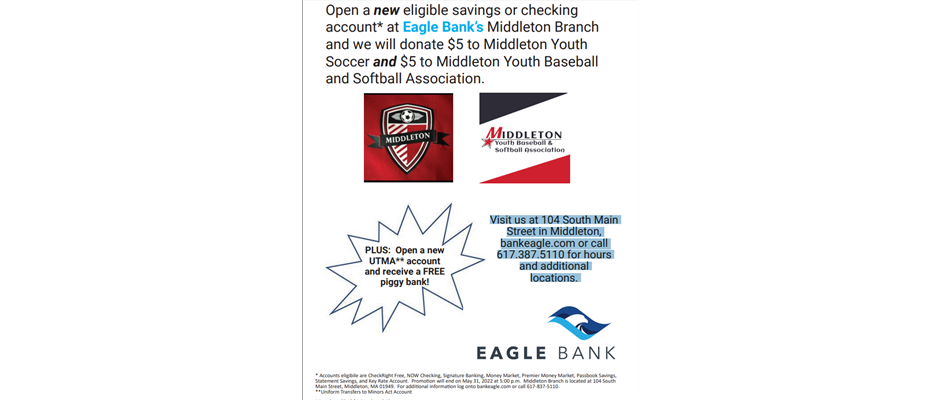 Open an EAGLE BANK Account and Support youth sports!